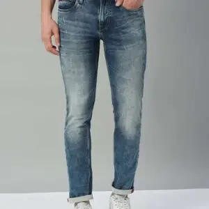 Men Slim Low Rise Dark Blue Jeans